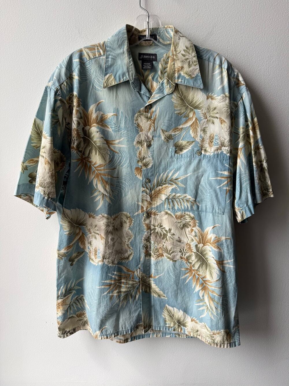 Vintage 80s St John's Bay Tropical Shirt Hawaiian Island Palm Tree Surfer Mens M